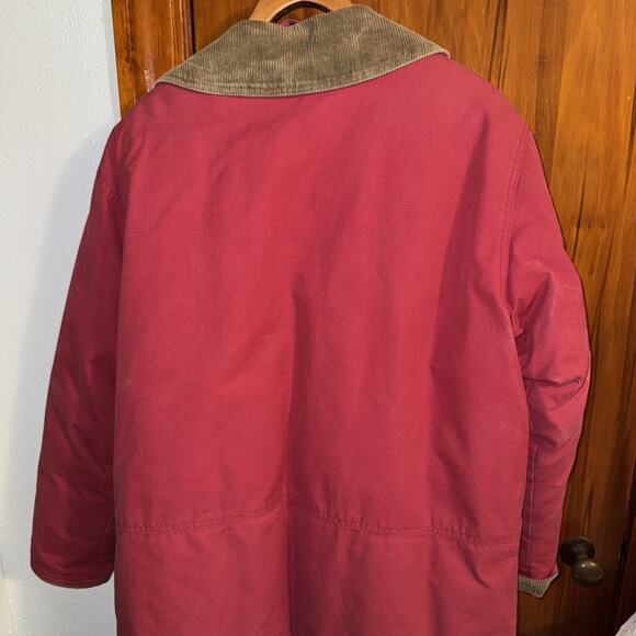 Vintage 90s Eddie Bauer Premium Goose Down Coat Mens Red W Brown Corduroy Collar - Picture 9 of 9